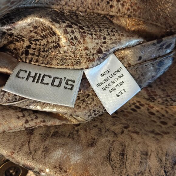 Chicos Jacket Womens Large Metallic Snakeskin Leather Reversible Coat Chic - Picture 5 of 13